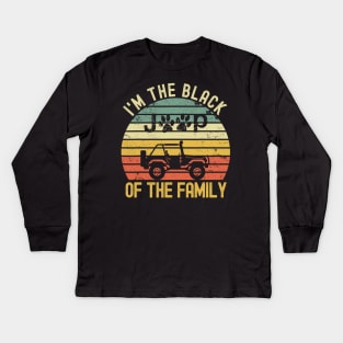 I'm Black Jeep Of The Family Jeep Vintage Jeep Dog Paws Retro Jeep Sunset Jeep Men/Women/Kid Jeep Kids Long Sleeve T-Shirt